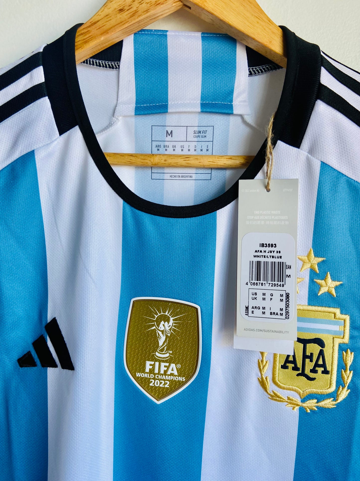 2023 Argentina Home Jersey Aeroready 3 Stars - World Cup Champions Patch (IB3593)