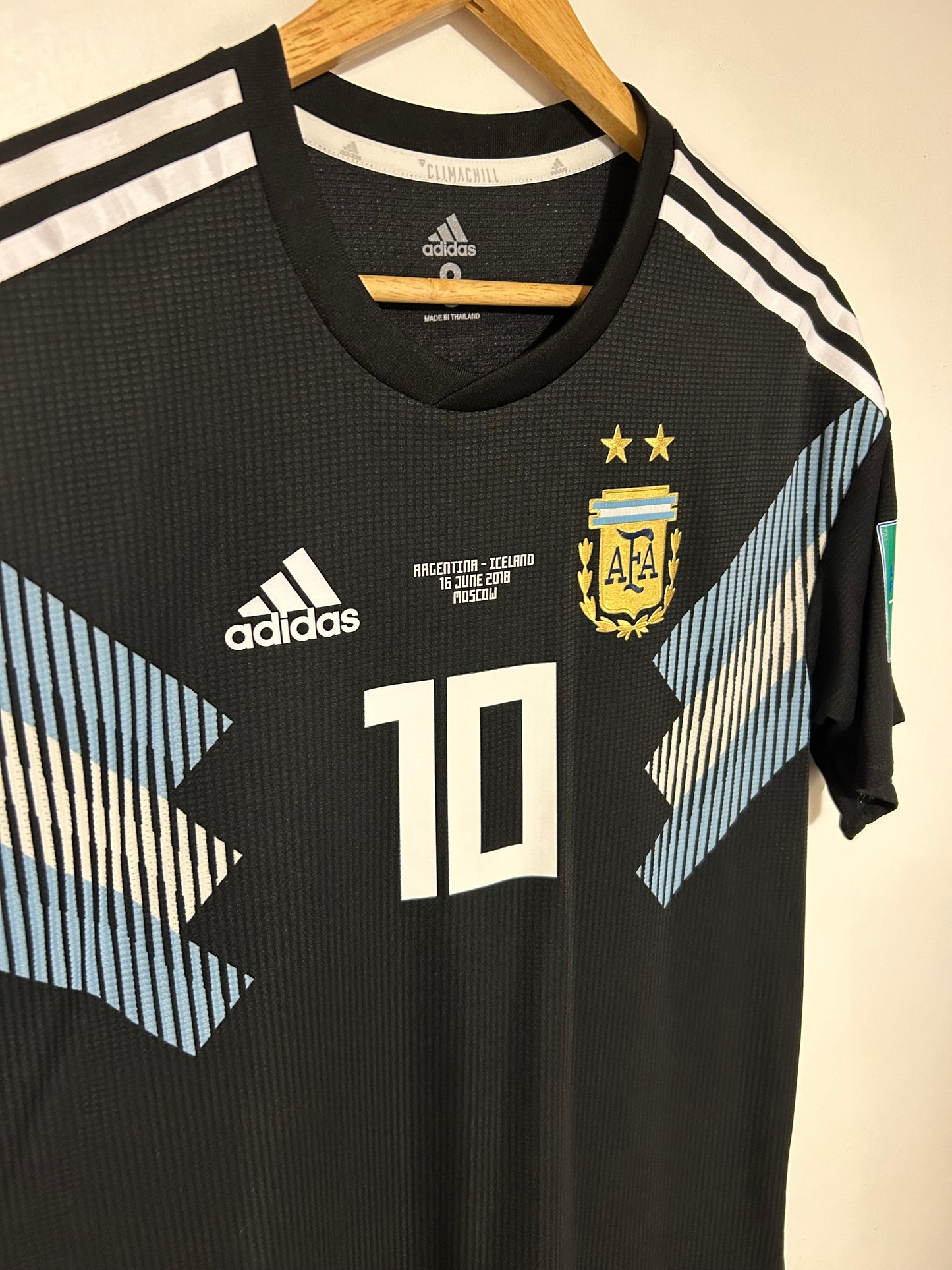 2018 Messi Argentina Climachill Away Jersey - World Cup Russia 2018 vs. Iceland - Numbered Size - Adidas Official (CD6540)