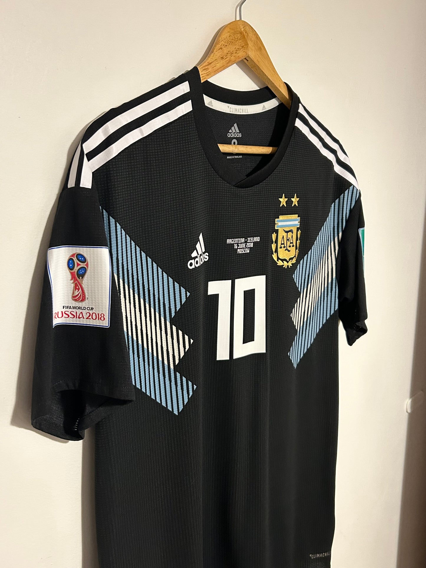 2018 Messi Argentina Climachill Away Jersey - World Cup Russia 2018 vs. Iceland - Numbered Size - Adidas Official (CD6540)